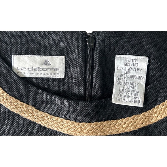 Liz Claiborne Vintage 10 Petite 100% Linen Safari Dress Braided Raffia Trim - Picture 5 of 5